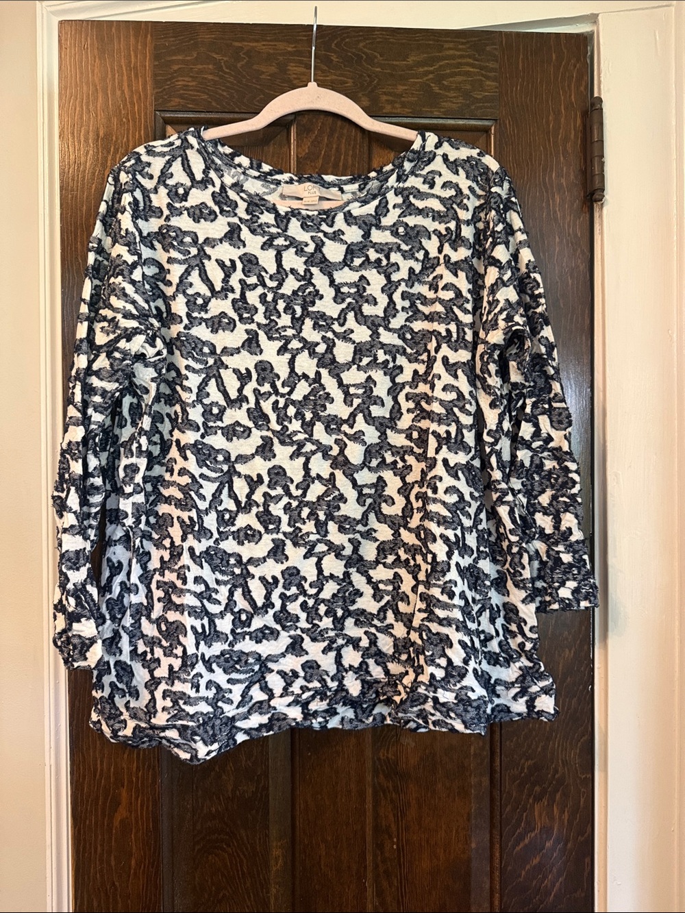 LOFT Black and White Textured Crewneck Sweatshirt
